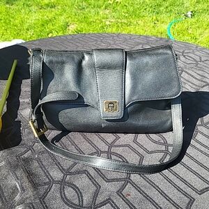 Etienne Aigner Genuine Leather Shoulder Bag Vintage Black Adjustable Strap
